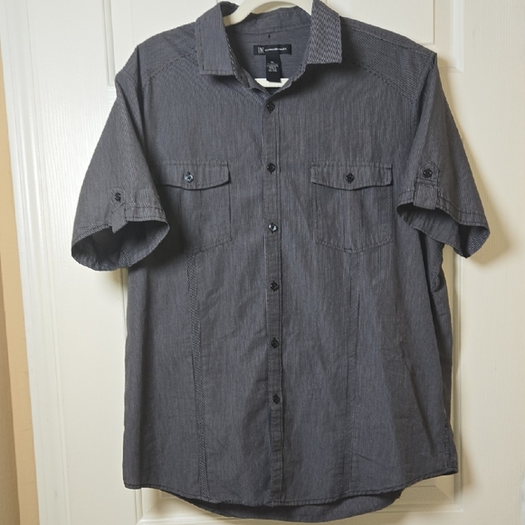 INC International Concepts GRAY/BLACK PINSTRIPE Button Down XL MOD PUNK EMO Y2K - Picture 1 of 16